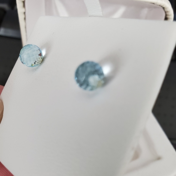 GORGEOUS Swiss Blue Topaz Facet Cut Ball Earrings - Picture 4 of 10